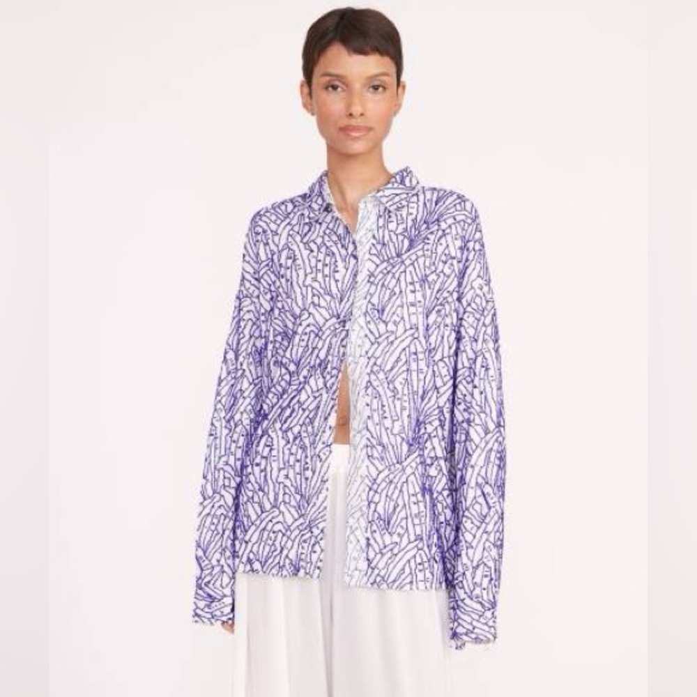 STAUD Abstract Navy and White Blouse